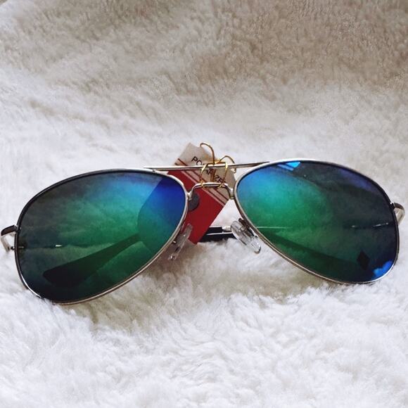Zuri Silver w/ Green & Blue Lense Mirrored Sunglasses - Picture 1 of 14